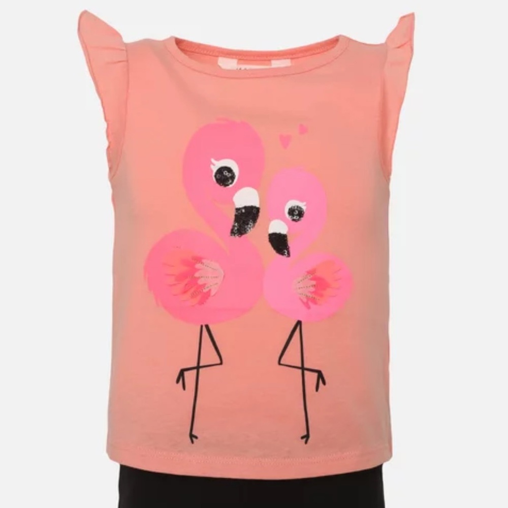 H&M| Kids Girls Pink Flamingo Short Sleeve Tee -Size 9-10 years